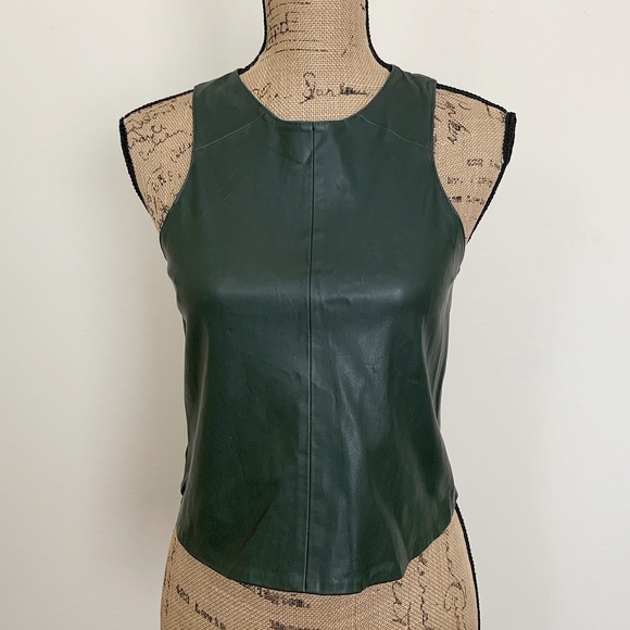 Zara Tops - Zara Basic green faux leather sleeveless zip top